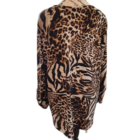 Clientele Blouse Women's Size OS Animal Print Tiger 3/4 Sleeve Zip - Picture 11 of 16